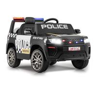 GYMAX Kids Ride on Police Car, 12V Battery Powered Car with Remote Control, Wireless Connection, USB, Music, Radio, Horn and Siren Flashing Lights, Children Electric Vehicle for 3-8 Years Old (Black)