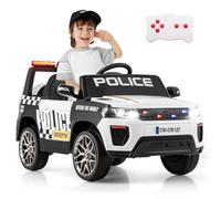 GYMAX Kids Ride on Police Car, 12V Battery Powered Car with Remote Control, Wireless Connection, USB, Music, Radio, Horn and Siren Flashing Lights, Children Electric Vehicle for 3-8 Years Old (White)