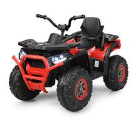 GYMAX Kids Ride on Quad Bike, 12V Children Electric ATV with LED Light, Music, 2 Speeds, USB/MP3/TF, Safety Belt & Spring Suspension, Battery Powered Toy Car for 3 Years Old + Boys Girls (Red)