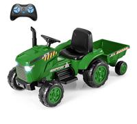 GYMAX Kids Ride On Tractor and Trailer, 12V Battery Powered Car with Remote Control, Wireless Connection, MP3, USB, Music&Spring Suspensions, Children Electric Car for 3-8 Years Old (Dark Green)