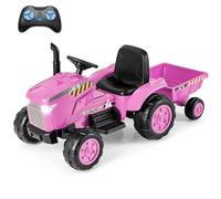 GYMAX Kids Ride On Tractor and Trailer, 12V Battery Powered Toy Car with Remote Control, Wireless Connection, MP3, USB, Music&Spring Suspensions, 2-in-1 Children Electric Car for 3-8 Years Old (Pink)