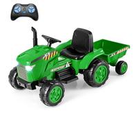 GYMAX Kids Ride On Tractor and Trailer, 12V Battery Powered Toy Car with Remote Control, Wireless Connection, MP3, USB, Music&Spring Suspensions, 2-in-1 Children Electric Car for 3-8 Years Old (Green)