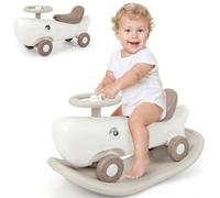 GYMAX Kids Rocking Horse, 3 in 1 Toddler Ride On Car with Detachable Balance Board & Anti-slip EVA Strips, Foot to Floor Sliding Car Indoor Rocking Toy for Boys Girls (White)