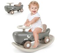 GYMAX Kids Rocking Horse, 3 in 1 Toddler Ride On Car with Detachable Balance Board & Anti-slip EVA Strips, Foot to Floor Sliding Car Indoor Rocking Toy for Boys Girls (Dark Gray)