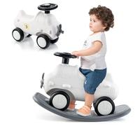 GYMAX Kids Rocking Horse, 3 in 1 Toddler Ride On Car with Detachable Balance Board, Foot to Floor Sliding Car Indoor Rocking Toy for 18-72 Months Boys Girls (White + Grey)