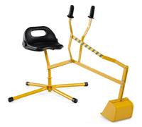 GYMAX Kids Sand Digger, Children Construction Excavator with 2-Handed Controls & 360° Rotatable Function, Outdoor Toy Excavator for Sand Dirt Snow (Yellow+Black, Cross Base: 123x62x62cm)