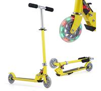 GYMAX Kids Stunt Scooter, Folding Kick Push Scooter with 2 Flashing Wheels and Adjustable T-bar, Perfect as a Gift for 4-13 Years Boys Girls (Yellow)