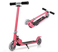 GYMAX Kids Stunt Scooter, Folding Kick Push Scooter with 2 Flashing Wheels and Adjustable T-bar, Perfect as a Gift for 4-13 Years Boys Girls (Pink)