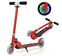GYMAX Kids Stunt Scooter, Folding Kick Push Scooter with 2 Flashing Wheels and Adjustable T-bar, Perfect as a Gift for 4-13 Years Boys Girls (Red)