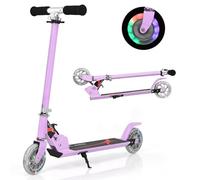 GYMAX Kids Stunt Scooter, Folding Kick Push Scooter with 2 Flashing Wheels and Adjustable T-bar, Perfect as a Gift for 4-13 Years Boys Girls (Purple)