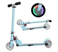 GYMAX Kids Stunt Scooter, Folding Kick Push Scooter with 2 Flashing Wheels and Adjustable T-bar, Perfect as a Gift for 4-13 Years Boys Girls (Sky Blue)