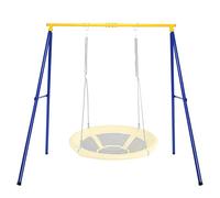 GYMAX Kids Swing Frame, Heavy Duty Metal Swing Stand with Ground Stakes, Garden Single Swing A Frame for Outdoor Indoor, 250kg Weight Capacity (Yellow+Blue)