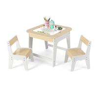 Gymax Kids Table Chair Set of 3 Toddler Activity Table with Ergonomic Chairs in Khaki Gymax Khaki