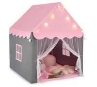 GYMAX Kids Tent, Fairy Play Castle with Washable Mat, Star Lights & Windows, Outdoor Indoor Children Playhouse Tents for Girls Boys Gift (Pink)