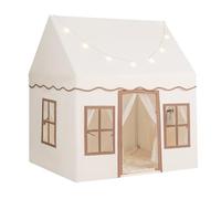 GYMAX Kids Tent, Indoor Large Children Playhouse with Mat, Star Lights & Windows, Toddler Play Tent for 3-10 Years Old Girls Boys (Beige+Coffee)