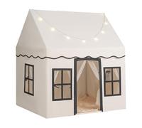 GYMAX Kids Tent, Indoor Large Children Playhouse with Mat, Star Lights & Windows, Toddler Play Tent for 3-10 Years Old Girls Boys (Beige+Black)