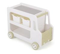 GYMAX Kids Toy Organizer on Wheels, Car Shaped Toddler Storage Units with 2 Plastic Bins & Building Block Panel, 3 Tiers Children Toys Chest Storage Rack For Nursery Playroom Bedroom