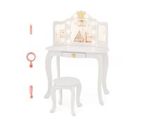 Gymax Kids Vanity Table & Chair Set With Tri-folding Mirror Adjustable Light in White Gymax White