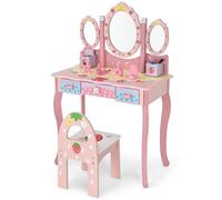 Gymax Kids Vanity Table & Chair With Detachable Tri-Folding Mirror & Drawers in Pink Gymax Pink
