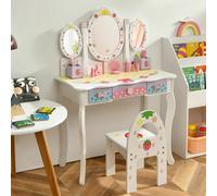 Gymax Kids Vanity Table Set With Chair Detachable Tri-Folding Mirror Drawers in White Gymax White