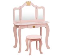 Gymax Kids Vanity Table & Stool Set With Detachable Folding Mirror & Drawer in Pink Gymax Pink