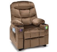 Gymax Kids Velvet Sofa Lounge Recliner Chair With Side Front Pocket Footrest in Brown Gymax Brown