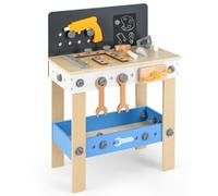 GYMAX Kids Workbench, Wooden Play Workbench with Chalkboard, Storage Shelf, Pegboard, Tool & Parts Set, Toy Tool Bench for 3+ Years Old