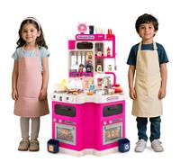 Gymax Kitchen Playset Corner Play Kitchen with Realistic Sounds in Pink Gymax Pink