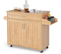 Gymax Kitchen Trolley Island Rolling Cart Shelves Cupboard Cabinet Drawer in Light Tan Gymax Light Tan