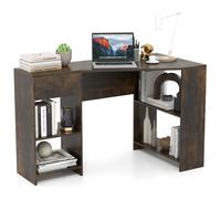 Gymax L-Shaped Desk Compact Corner Executive Desk With Shelves-Dark Brown in Dark Brown Gymax Dark Brown
