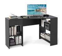 Gymax L-Shaped Desk Corner Executive Desk With Storage Shelves & Drawer in Black Gymax Black