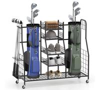 Gymax Large Golf Bag Stand Golf Storage Organizer for 2 Golf Bags Black Gymax Black