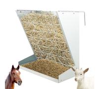 GYMAX Large Hay Rack, 2-in-1 Hay & Grain Feeder with Adjustable Hooks and Food Saving Grid, Wall-Mounted Hay Rack, Galvanized Steel Livestock Food Feeders for Goat Sheep Horse