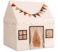 GYMAX Large Kids Tent, Children Playhouse with Padded Mat, Flags, Globe String Lights, Mesh Door Curtains & 3 Windows, Outdoor Indoor Play Tent for 3-14 Years Old, 122x107x139cm