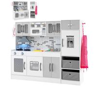 GYMAX Large Play Kitchen, Modular Toy Kitchen with Water Circulation, Refrigerator, Microwave, Oven, Ice Maker, Accessories, Lights & Sounds, Kids Cooking Role Playset for 3+ Years Old (Gray+White)