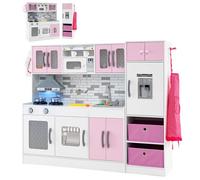 GYMAX Large Play Kitchen, Modular Toy Kitchen with Water Circulation, Refrigerator, Microwave, Oven, Ice Maker, Accessories, Lights & Sounds, Kids Cooking Role Playset for 3+ Years Old (Pink+White)