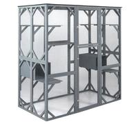 GYMAX Large Walk-in Cat House, Fir Wood Outdoor Cat Enclosure