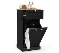 Gymax Laundry Cabinet Hamper With Tilt Out Basket & Drawer Bathroom Cabinet in Black Gymax Black