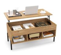 Gymax Lift Top Coffee Table Central Table With Large Compartmen Metal Legs in Khaki Gymax Khaki