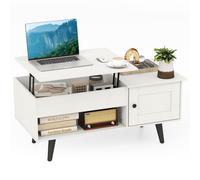Gymax Lift Top Coffee Table Flip Top Center Table Hidden Compartment-White in White Gymax White