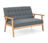 Gymax Linen Loveseat Sofa 2-seat Cushioned Wooden Couch With Tufted Design in Grey Gymax Grey