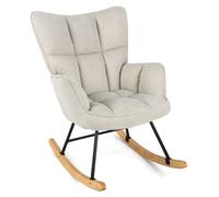 Gymax Linen Rocking Chair Accent Chair With High Backrest & Padded Armrests in Beige Gymax Beige