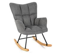 Gymax Linen Rocking Chair Accent Chair With High Backrest & Padded Armrests in Dark Grey Gymax Dark Grey