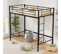 Gymax Loft Bed Frame With Safety Guardrail For Teens Adults Space-Saving in Black Gymax Black
