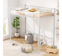 Gymax Loft Bed Frame With Safety Guardrail For Teens Adults Space-Saving in White Gymax White