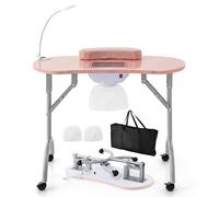 Gymax Manicure Nail Table Folding Nail Table With Electric Dust Collector in Pink Gymax Pink