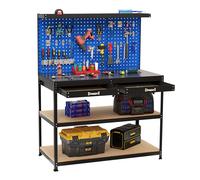Gymax Metal Workbench Work Table With Large Pegboard & Shelves 121 x 61 CM in Blue Gymax Blue 121 x 61 CM