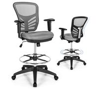 Gymax Mid-Back Tall Drafting Chair Mesh Back Clerk Stool with Armrests in Grey Gymax Grey