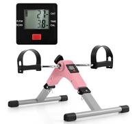 GYMAX Mini Exercise Bike, Portable Arm & Leg Peddler Machine with LCD Display and Adjustable Resistance, Under Desk Pedal Exerciser for Home Office Training (Pink)