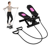 GYMAX Mini Stepper for Exercise, Portable Stair Step Workout Machine with Resistance Bands, LCD Monitor & Height Adjustable Pedals, Compact Under Desk Stepping Machine for Home Office Training (Black)